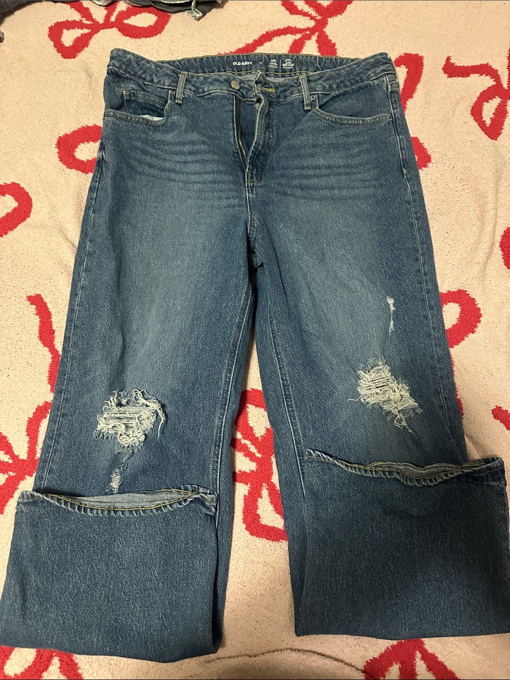 Old Navy Medium Wash Blue Distressed Boyfriend Jeans